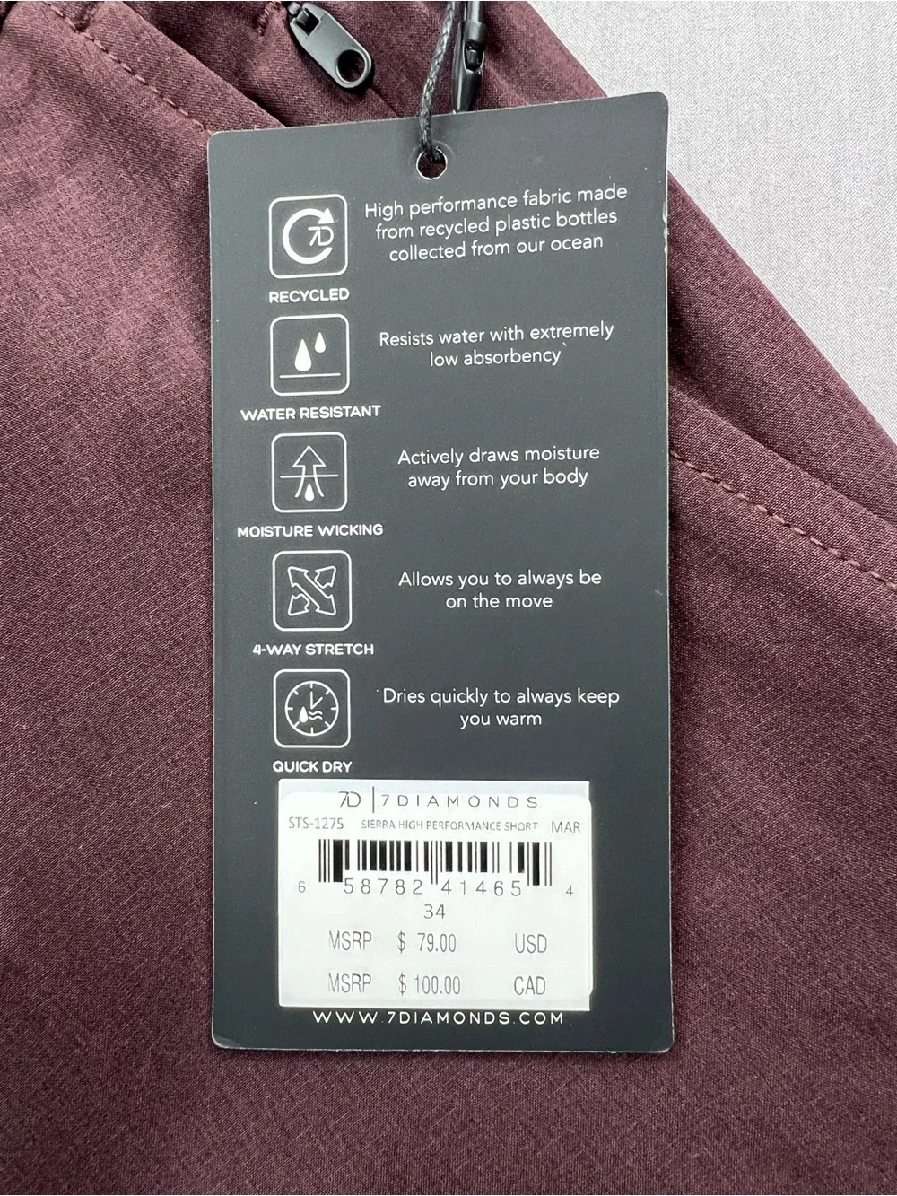 7 DIAMONDS SIERRA HIGH PERFORMANCE WTAER RESISTANT SHORTS
